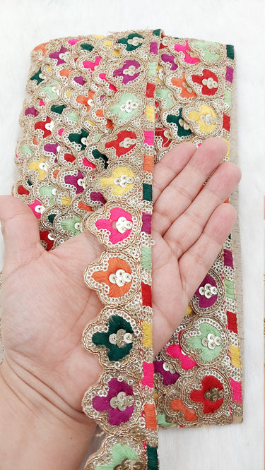 Scallop Sequin Floral Border, Fringe Lace Trim, Sari Trimming